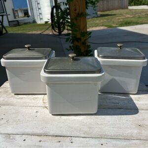 Antique Porcelain Soda Fountain Topping Dispensers Cannisters The Liquid Set 3